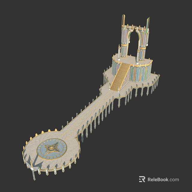 Intricate Fantasy Tower Structure with Staircase Long Walkway and Circular Platform Decorations 3d model 