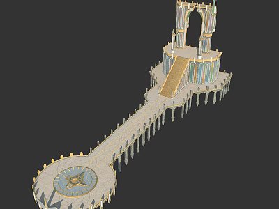 Intricate Fantasy Tower Structure with Staircase Long Walkway and Circular Platform Decorations 3d model