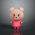 Cute Pink Cartoon Bear Character in Pink Dress with Blush Cheeks and Round Ears