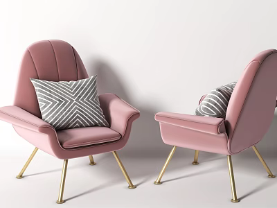 Modern Pink Single Sofas With Brass Legs And Grey Striped Accent Pillows 3d model