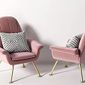 Modern Pink Single Sofas With Brass Legs And Grey Striped Accent Pillows 3d model