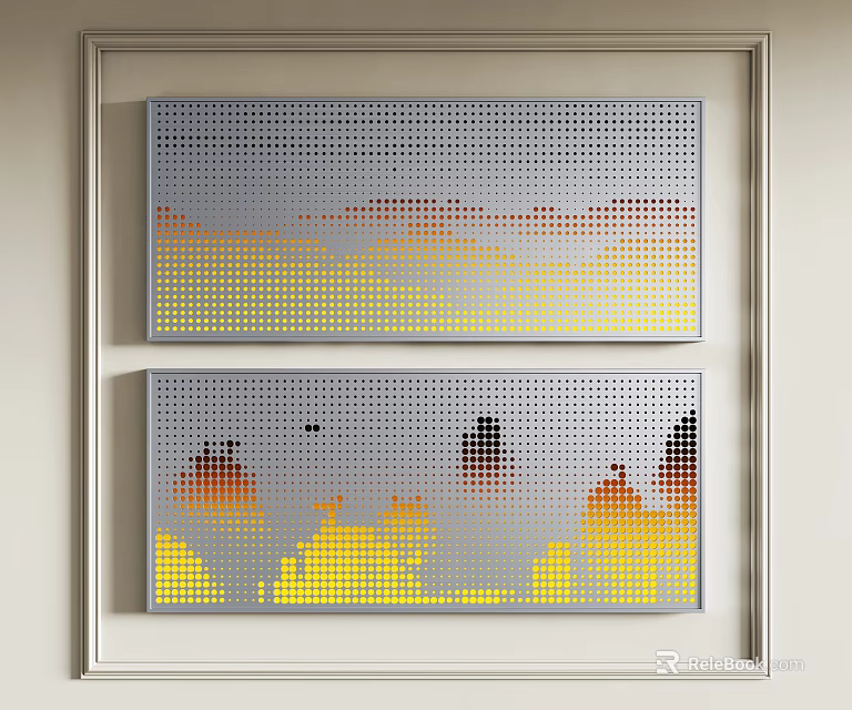 Modern Wall Art With Perforated Dot Design Yellow Orange Gray And Bird Silhouettes 3d model 