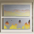 Modern Wall Art With Perforated Dot Design Yellow Orange Gray And Bird Silhouettes