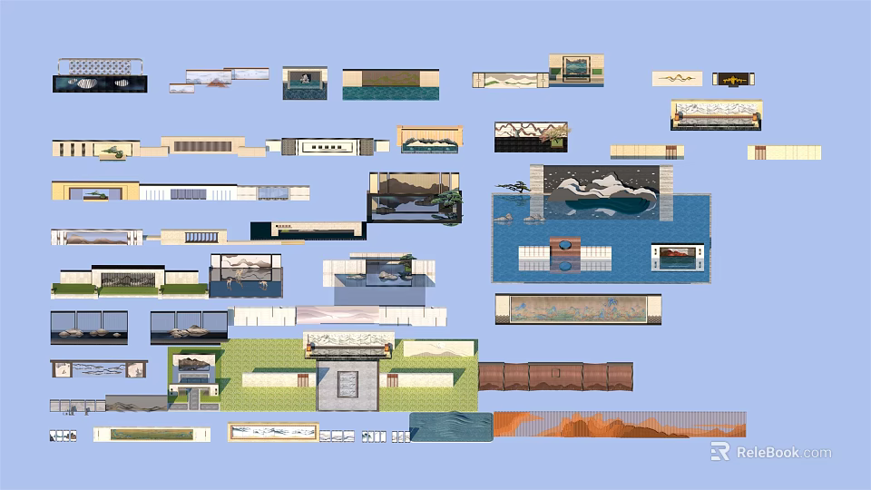 Diverse Modern Feature Wall Designs With Stone Wood And Decorative Patterns 3d model