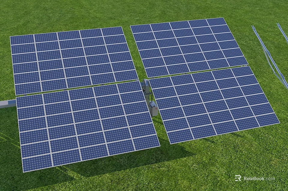 Industrial Solar Panels Installed On Green Grass For Renewable Energy Use 3d model 
