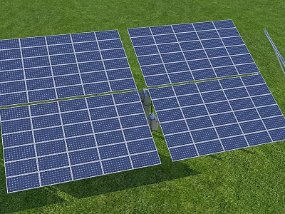 Industrial Solar Panels Installed On Green Grass For Renewable Energy Use 3d model