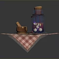 Household Living Supplies With Checkered Cloth Wooden Lid Bottle Bowl And Spoon