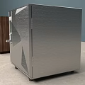 Modern Metal Cabinets One Closed With Geometric Design One Open With Inner Shelves