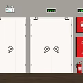 Fire Safety Equipment Setup Featuring White Fire Doors Red Extinguishers And Indicator Lights 3d model