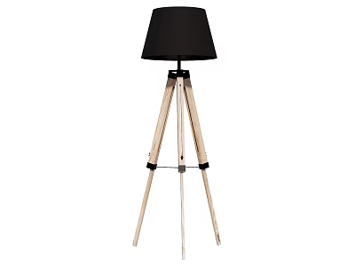 Modern Wooden Tripod Floor Lamp With Black Lampshade For Home Decoration 3d model