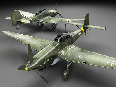 Vintage Green Fighter Aircraft Models With Detailed Propeller And Camouflage Paint 3d model