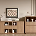 Elegant Wooden Console Cabinet And Side Cabinet With Vase Clock Books And Decorative Painting
