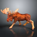 Detailed Brown Moose Figurine With Large Antlers And Standing Pose On Dark Background