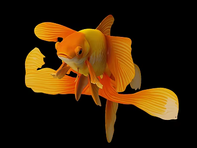Graceful Orange Goldfish Swimming with Flowing Tail Fins in Clear Water Environment 3d model