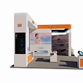Linnei Exhibition Booth Design Featuring Orange White Structure And Digital Displays
