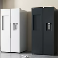 Modern Interior With White And Black Side By Side Refrigerators In Home Space