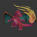 Orange Scaled Dragon With Green Wings And Sharp Claws Breathing Fiery Flame 3d model