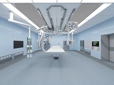 Modern Operating Room Interior With Surgical Lights Medical Equipment And Digital Displays 3d model