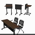 Mobile Office Desk With Wooden Top Metal Frame And Rolling Wheels