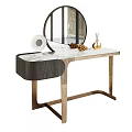 Modern Dressing Table With Marble Top Round Mirror Wooden Stand And Decorative Items
