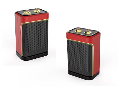 Public Facility Speakers With Red Gold Design And Black Mesh Grilles 3d model