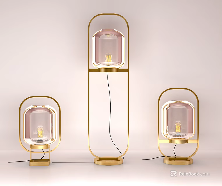 Modern Table Lamps With Golden Frame And Transparent Lampshade In Different Sizes 3d model 