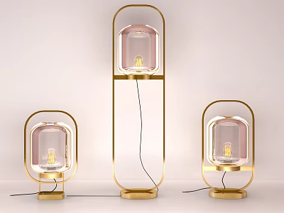 Modern Table Lamps With Golden Frame And Transparent Lampshade In Different Sizes 3d model