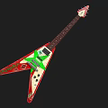 Instrument and Art Supplies Themed Electric Guitar with Red White Triangle Body and Green Accents