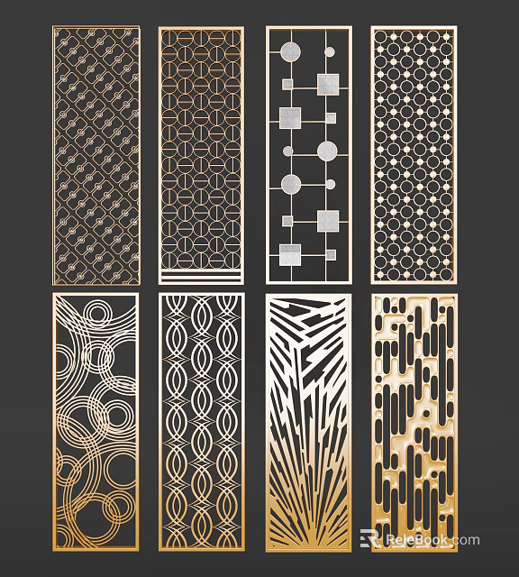 Modern Decorative Room Dividers With Laser Cut Geometric Patterns And Various Designs 3d model 