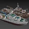 Two Ships Including Modern White Vessel With Crane Lifebuoys And Old Rusty Brown Boat
