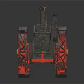 Vintage Steam Tractor With Green Black Body And Large Red Wheels