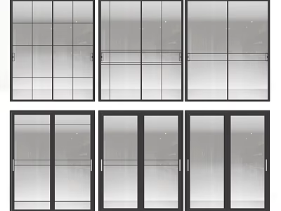 Modern Sliding Doors With Glass Panels And Black Frames For Interior Design 3d model