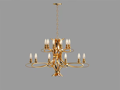 Elegant Golden Contemporary Chandelier With Multiple Arms And Decorative Candle Shaped Bulbs 3d model