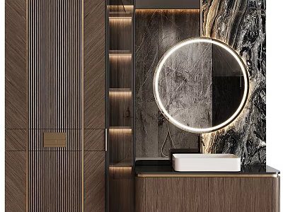 Elegant Modern Bookcase Interior Design With Wooden Panels And Integrated Lighting 3d model