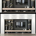 Modern TV Wall Unit Design With White Wooden Panels Storage Shelves And Decorative Items