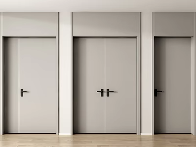 Modern Gray Double Doors Interior Design With Black Handles And Wooden Floor 3d model