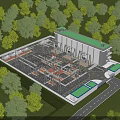 Modern Industrial Plant Structure With Green Surroundings Trees And Metal Electrical Equipment
