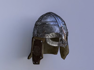 Ancient Medieval Metal Helmet With Leather Side Flaps And Decorative Rivets 3d model Ancient Medieval Metal Helmet With Leather Side Flaps And Decorative Rivets 3d model
