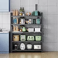 Black Multi Tiered Bathroom Cabinet Shelf With Organized Storage Items And Tile Wall Background