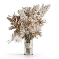 Minimalist Glass Vase With Dried White And Gold Flowers And Decorative Foliage