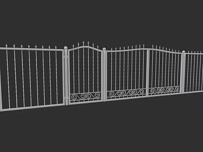 White Residential Fence with Gate Spiked Top and Ornate Decorative Patterns 3d model