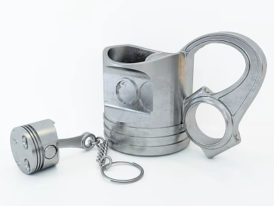 Unique Stainless Steel Cup With Mechanical Design And Piston Keychain Accessory 3d model