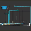 3D Model of Industrial Engineering Equipment with Piping System and Support Structure