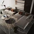 Modern Interior Sofa Coffee Table Combination With Round Table Cushions And Patterned Carpet 3d model