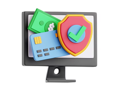 Secure Computer Monitor Payment Interface With Credit Card Money Safety Shield And Check Mark 3d model