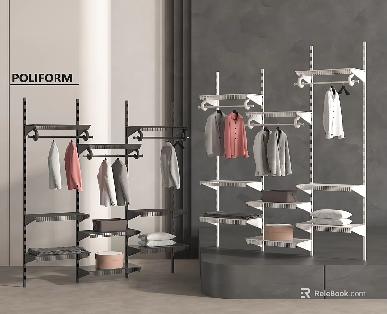 Black And White Wardrobe Racks For Clothes Storage 3d model