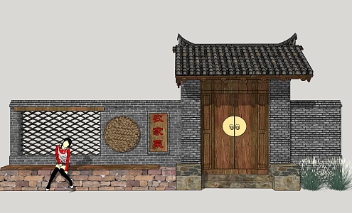 Chinese Style Gate Rural Folk Courtyard Gate 3d model