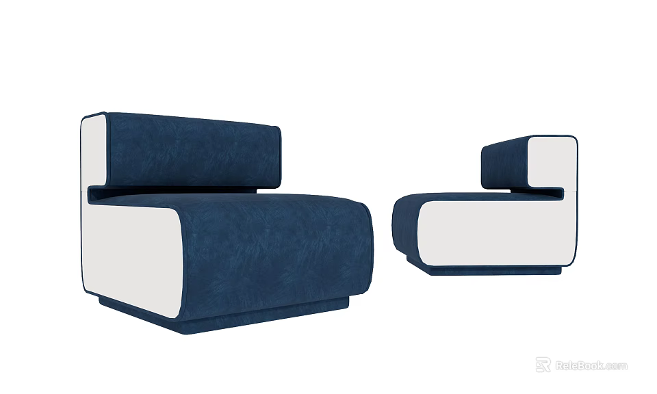 Modern Single Sofa Set In Navy Blue And White Sleek Design 3d model