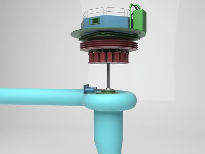 Industrial Equipment Featuring Blue Pipeline Base Rotary Red Components And Green Top Control Unit 3d model