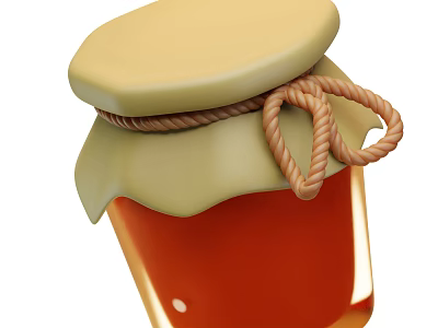Decorative Amber Honey Jar With Yellow Lid And Twine Tied Around Rim 3d model